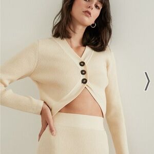 Pixie Market 3 button cropped cardigan in cream